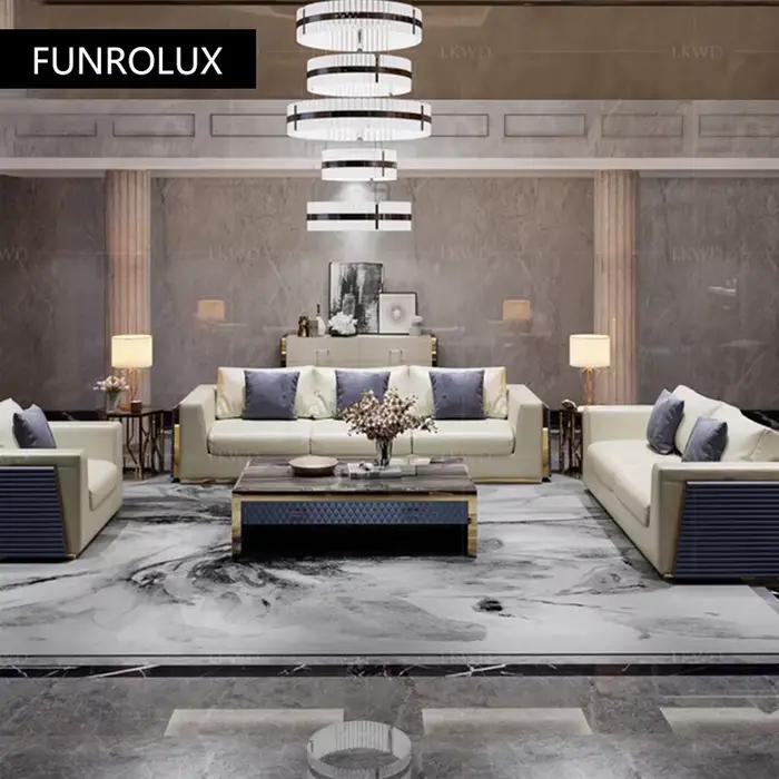 Canapé en cuir Cirhide première couche moderne, salon, combinaison complète, petit acide moderne, meubles en cuir 1 + 2 + 3