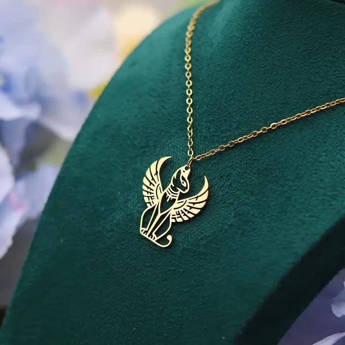 Kinitial – collier avec pendentif chat sphérique de la mythologie égyptienne ancienne, pour femmes et hommes, chaîne tendance en acier inoxydable, bijoux cadeaux