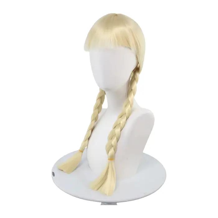 Perruque synthétique blonde à double tresse avec frange, cheveux longs tressés pour cosplay, soirées à thème et événements costumés