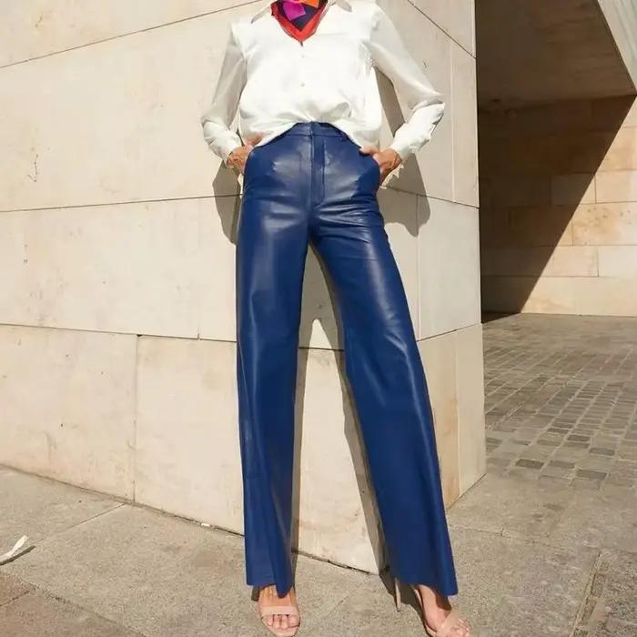 Pantalon en cuir PU pour femme, taille moyenne, coupe Bootcut, levage des fesses, Streetwear décontracté