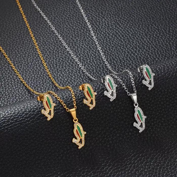 Colliers, boucles d'oreilles et ensembles de bijoux en acier inoxydable et strass avec carte de la Martinique, de la Guyane française et de la Guadeloupe # 619362
