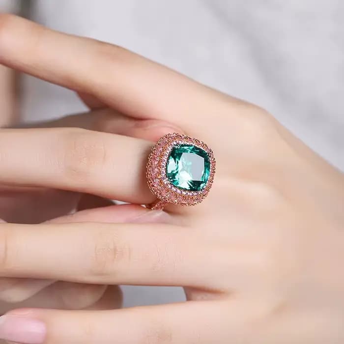 Bague en or 14k 18k MUSHAN personnalisée avec pierres précieuses de laboratoire émeraude verte