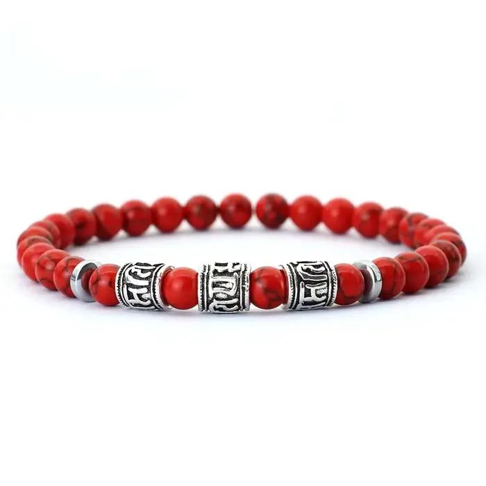 Noter Mantra Bracelet pour hommes 6mm Howlite lave yeux de tigre perles Braslet Viking accessoires Pulseras Para Hombre Tibet Braclet