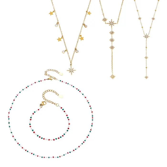 Collier Zircon North Star Y avec perles émaillées empilables, en acier inoxydable 316L plaqué or 18 carats, pour femme, ensemble de bijoux