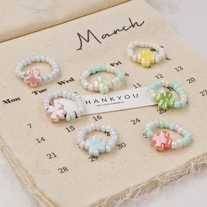 Bague en céramique colorée Macaron fleur pour femmes et hommes, bijoux à main Vintage pour amoureux, nouvelle collection