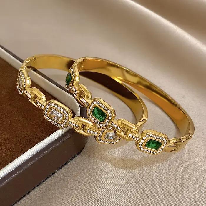 Greatera – Bracelet classique en acier inoxydable, chaîne en Zirconium vert, tempérament de haute qualité, luxe, étanche, cadeau pour femmes