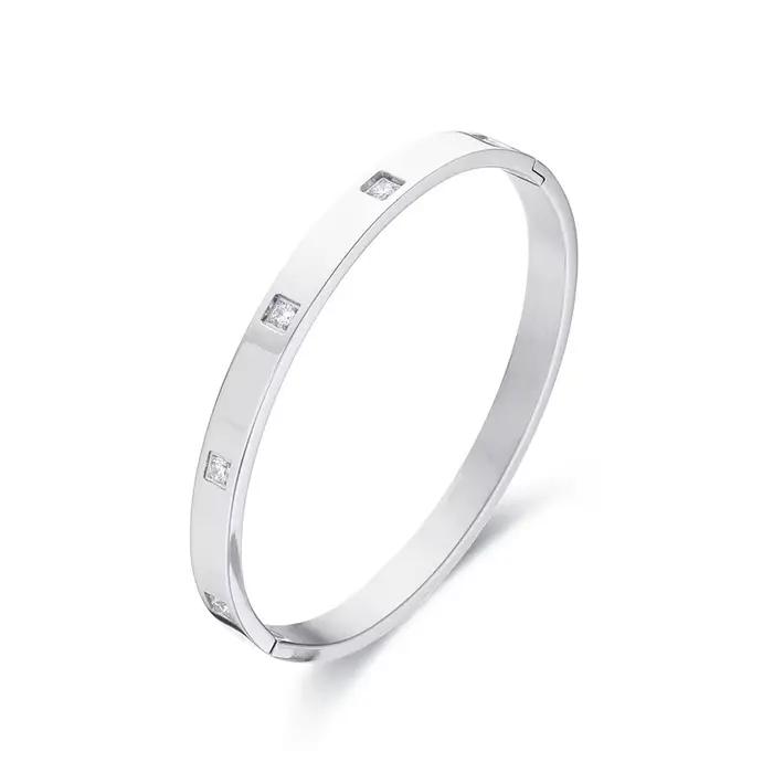 FYSARA nouveau Bracelet circulaire en Zircon carré incrusté d'acier inoxydable pour les femmes bijoux d'anniversaire livraison directe en gros
