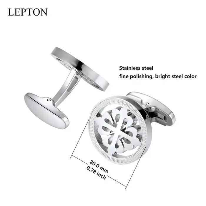 Lepton – boutons de manchette ronds en acier inoxydable pour hommes, couleur argent, cadeau de mariage, marié, Business