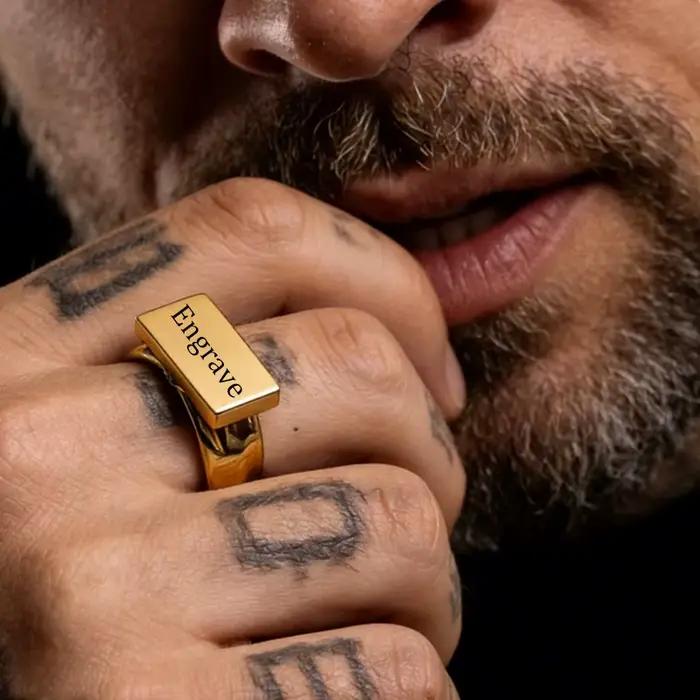 Bague personnalisée gravée avec nom et photo pour hommes