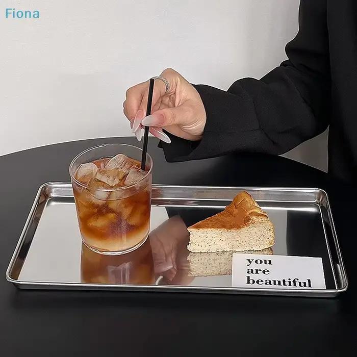 ♤ Plateau de service en acier inoxydable - Plateau métallique minimaliste pour la présentation de nourriture et de boissons à la maison ou lors de fêtes