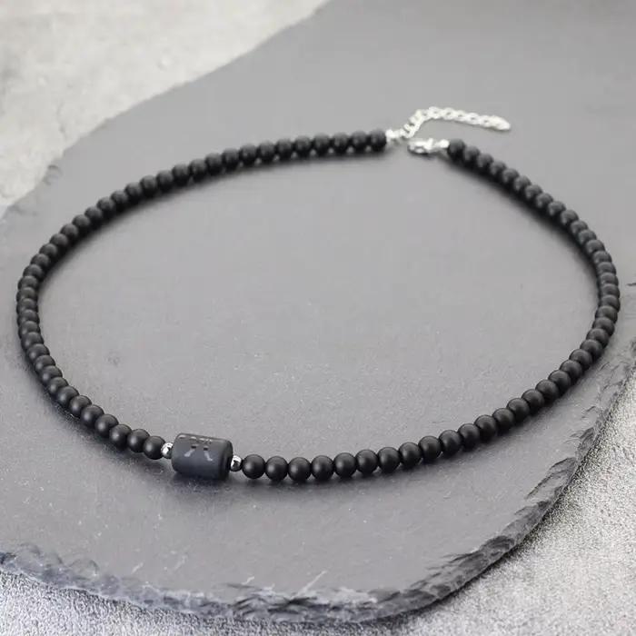 Ensemble de bijoux en pierre d'onyx inaltérable pour hommes, collier et bracelet 12 constellations, collier court 19 amaran, 8mm, 2 pièces par ensemble