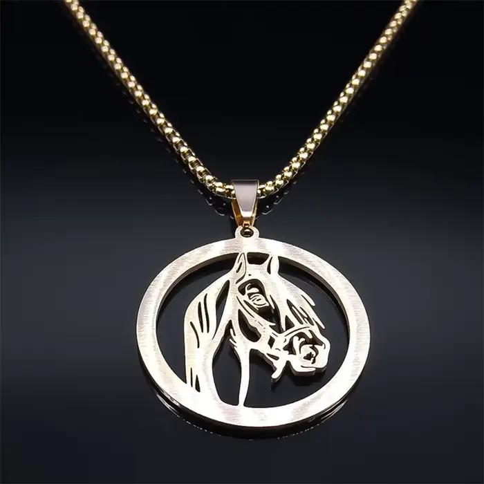 Collier pendentif tête de cheval pour hommes et femmes, en acier inoxydable, chaîne animale en cristal, accessoires de cheval, bijoux colar masculino