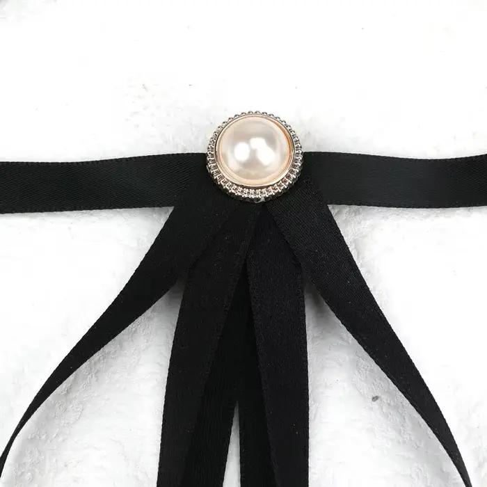 Broches en ruban de perles pour nœud papillon, Vintage, col pré-attaché, noir, bleu, chemise blanche, Clip pour cravate, vêtements pour femmes et filles