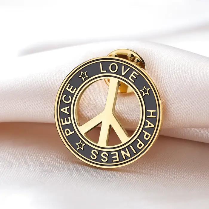 Teamer amour paix symbole broche en acier inoxydable épinglette pour femme homme bonheur pacifisme contre la guerre accessoires bijoux cadeau