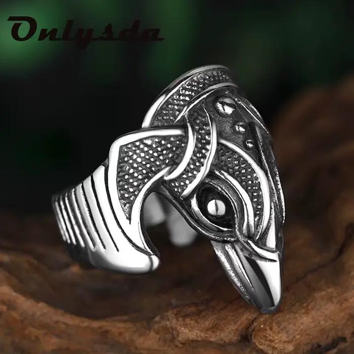 Viking hommes deux corbeaux entrelacés bague mythologie nordique couleur argent corbeau Odin anneaux en acier