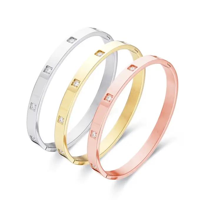 FYSARA nouveau Bracelet circulaire en Zircon carré incrusté d'acier inoxydable pour les femmes bijoux d'anniversaire livraison directe en gros