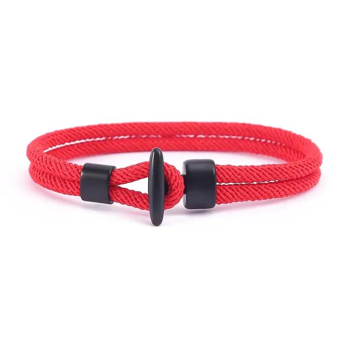 Bracelet à Double corde en corde de Milan pour femmes et hommes, Simple, tissé à la main, plusieurs couleurs, boucle en T, haut de gamme, bijoux cadeau pour Couple
