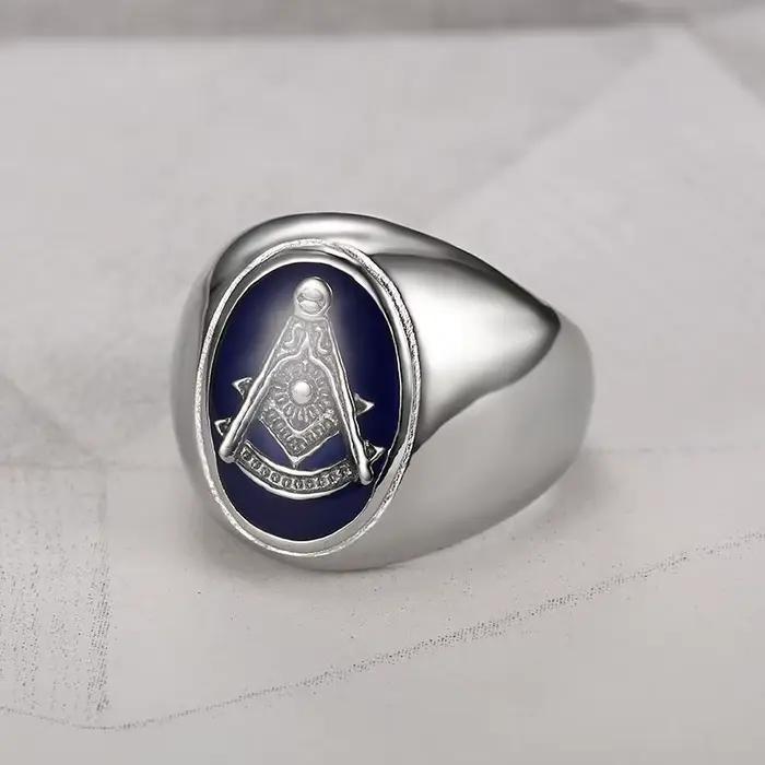 Bague maçonnique en acier inoxydable pour homme