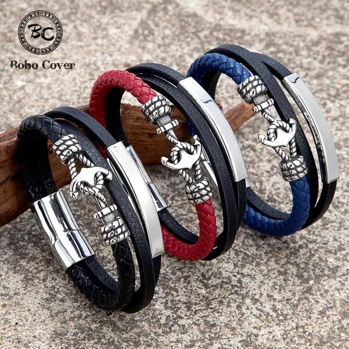 Bracelet ancre en cuir multicouche Vintage pour hommes et femmes