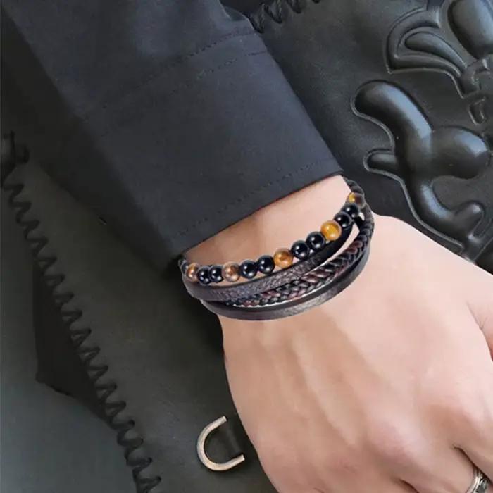 Bracelet en pierre d'oeil de tigre pour hommes