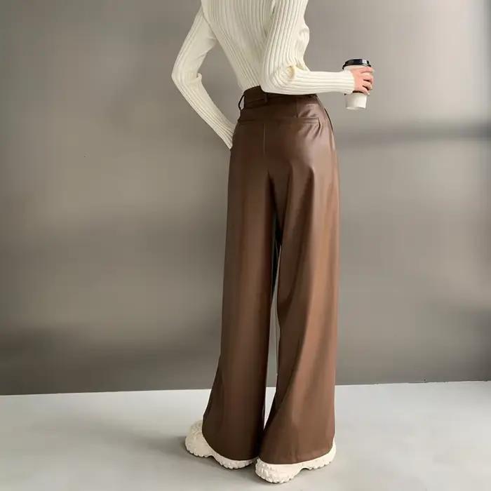 Pantalon en cuir PU pour femmes, nouveau Design, décontracté, taille haute, jambes larges, Baggy, Streetwear, tendance