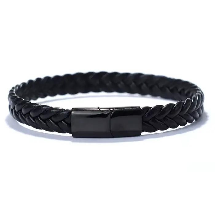 Bracelet en acier inoxydable pour hommes, tressé à la main, en cuir, cadeau pour petit ami, accessoires masculins, bijoux Punk, Pulseras Mujer Joias