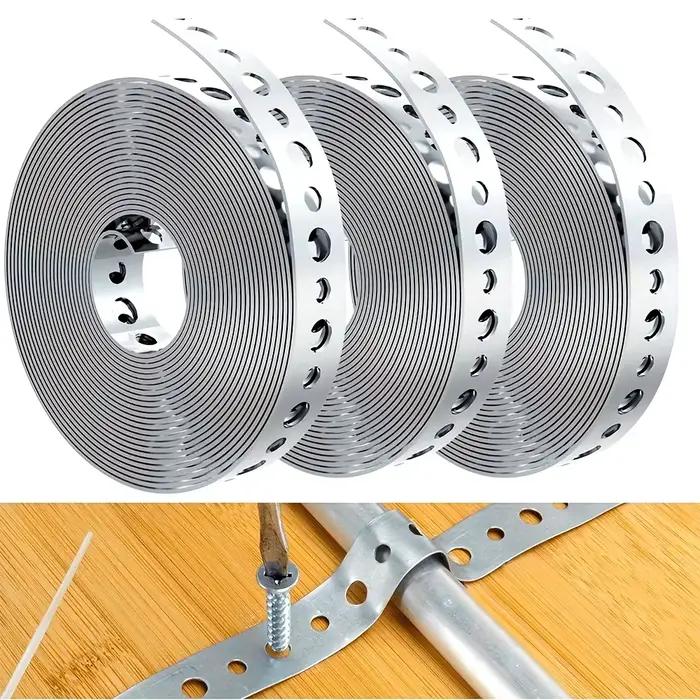 1 rouleau de ruban en acier galvanisé, ruban métallique multi-fentes pré-perforé pour le support de tuyaux et le travail de la tôle