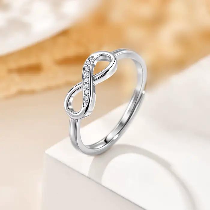 Bague classique en Zircon cubique fin, amour infini, réglable, couleur argent, géométrique, en métal, pour femmes, bijoux de fiançailles et de mariage