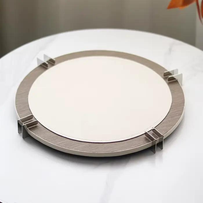 Plateau de bureau en acier inoxydable et cuir, ornements d'aromathérapie, salon, chambre à coucher, salle à manger, entrée, décoration de la maison, luxe léger