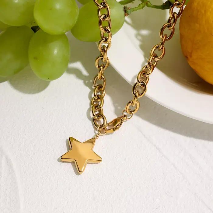 Yori – collier avec pendentif étoile à cinq branches, poli, délicat, plaqué or 18 carats, polyvalent, bijoux quotidiens, cadeau, vente en gros