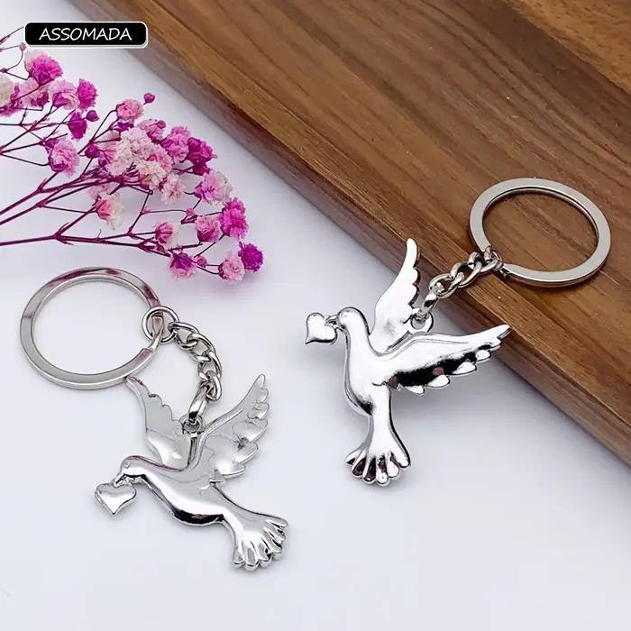 Porte-clés coeur colombe de la paix, clé de voiture Pigeon, cadeau pour femme, homme, fille, garçon, ornement, vente en gros, livraison directe