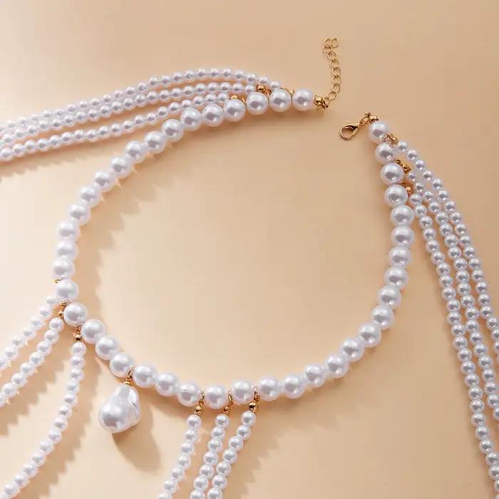 Élégant collier de chaîne de corps multicouche en perles pour femme, accessoire de mariée de luxe pour mariage et dîner