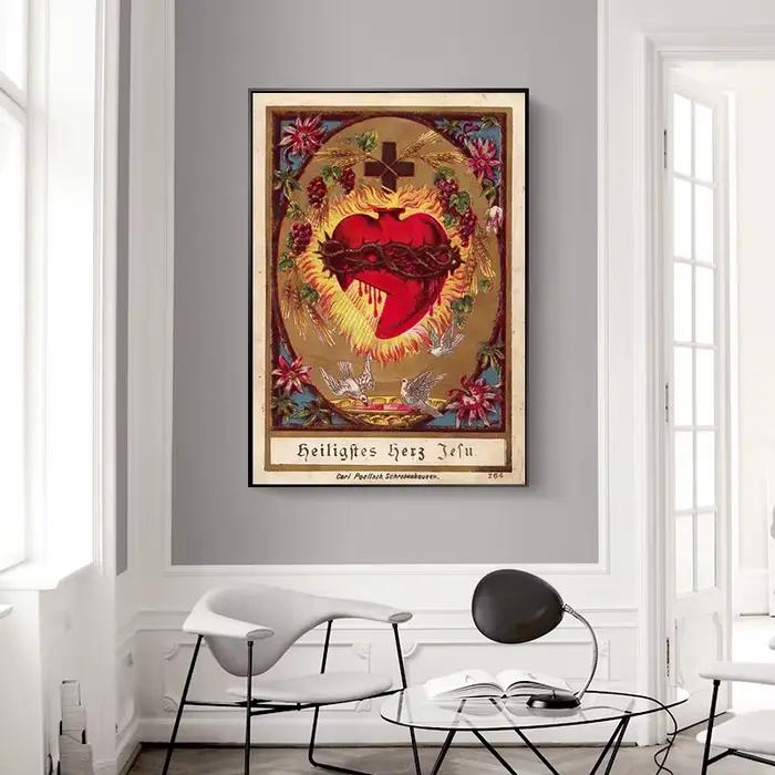 Toile de peinture du sacré cœur de jésus, affiche d'art du cœur sacré de la marie, tableau d'art mural imprimé pour décoration de salon et de maison Cuadros