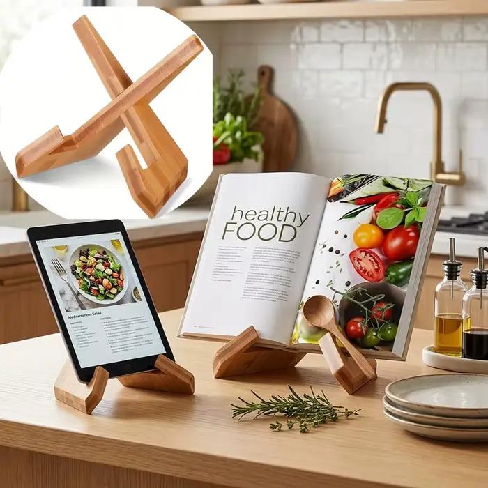 Support pour livre de cuisine pour la cuisine, porte-recettes pour le comptoir de cuisine, support pour livre de cuisine en bois, support rustique pour livre de cuisine