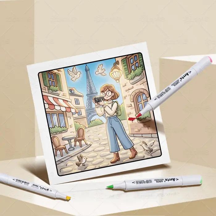 GIRL IN PARIS Livre de coloriage à motifs audacieux pour adultes Livre de dessin mignon Cadeau parfait pour fête et anniversaire ﻿