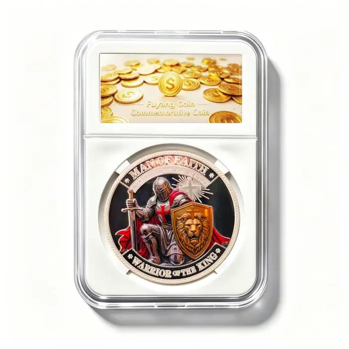 Nouvelle pièce de défi Chevalier Templier Argenté 2026 – Homme de Foi Lion de Juda – Pièce de collection religieuse chrétienne – Cadeau pour Hommes