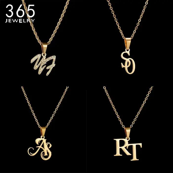 Colliers avec lettres initiales personnalisées en acier inoxydable, collier avec nom personnalisé, pendentif charmant pour femmes, bijoux cadeaux d'anniversaire, 365