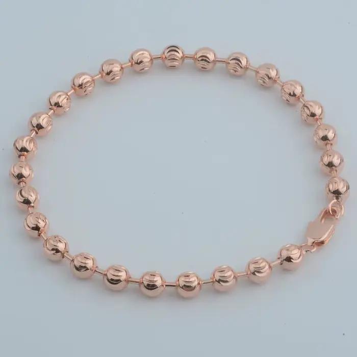 Bracelet de perles plaqué or Rose pour femmes et hommes, 5MM, chaînes de couleur jaune