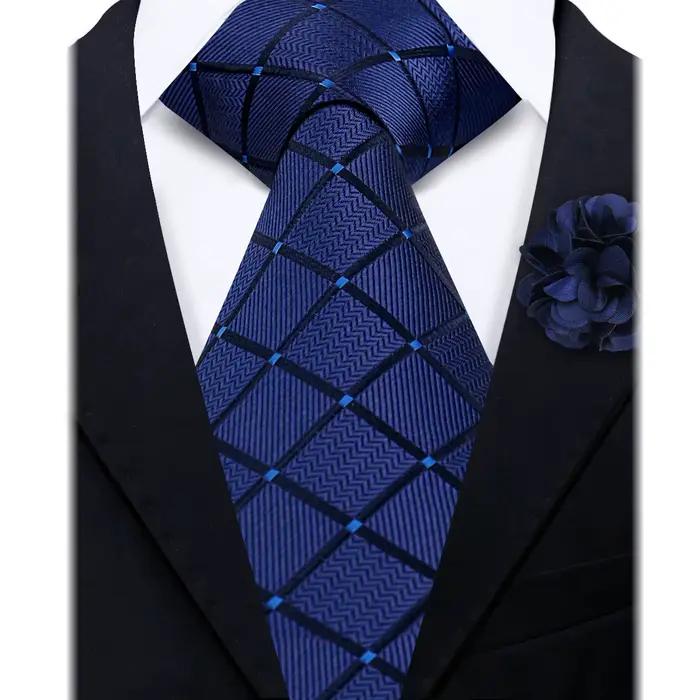 Ensemble cravate et broche florale de luxe pour homme, cravate unie, gravatas pour mariage, fête, vin, noir, bleu, homme