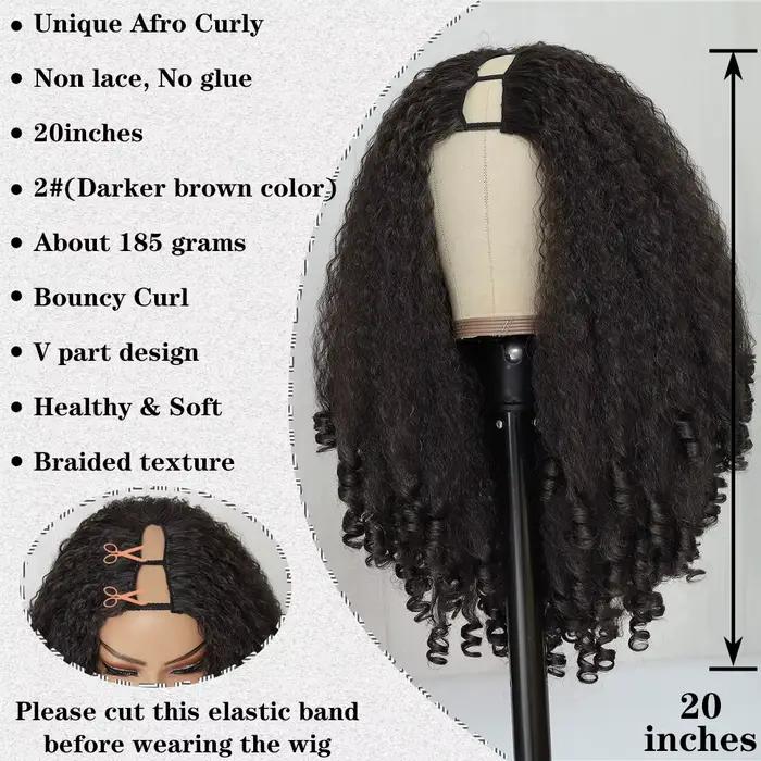 Perruque Afro bouclée en V avec boucles rebondissantes, cheveux synthétiques crépus lisses pour femmes, sans laisser, demi-perruque quotidienne, X-TRESS