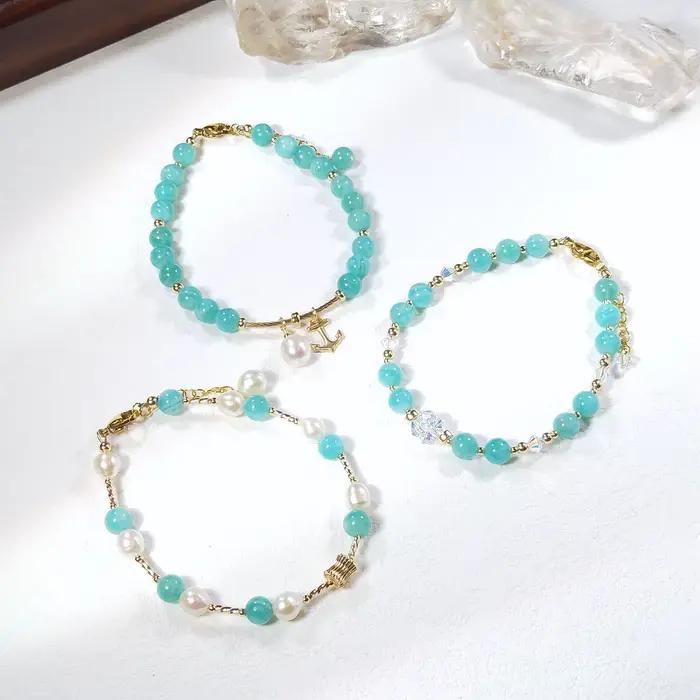 Lii Ji – Bracelet en pierre naturelle Amazonite, 2-6mm, breloques américaines remplies d'or 14K, bijoux faits à la main