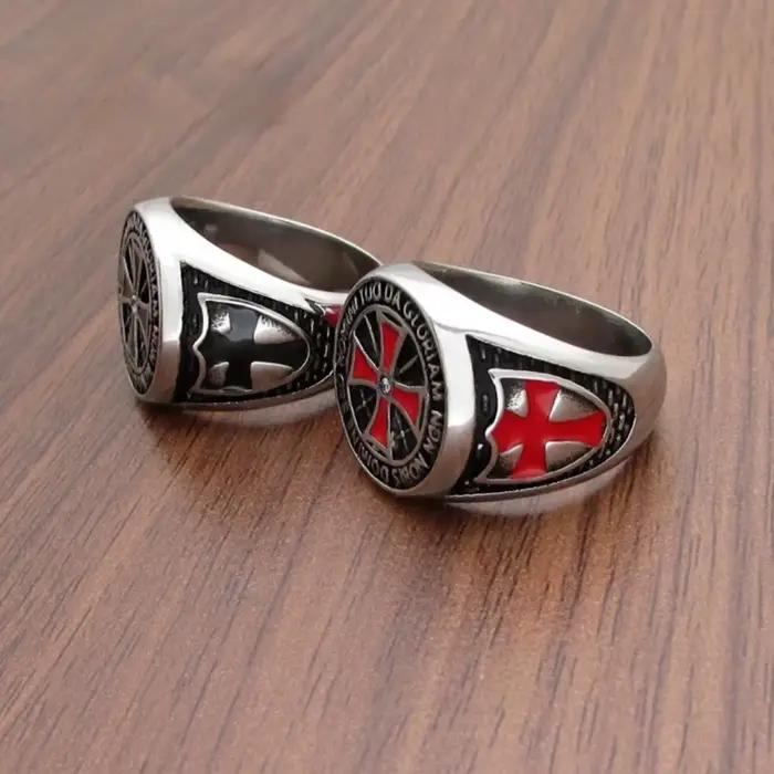 Bagues croisées de chevaliers templiers pour hommes, bijoux de doigt en acier inoxydable avec strass, cadeau pour fête d'anniversaire