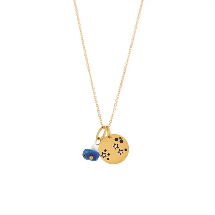 CARLIDANA Collier ras du cou géométrique rétro en acier inoxydable plaqué or avec perles en pierre naturelle et breloques 12 signes du zodiaque pour femme