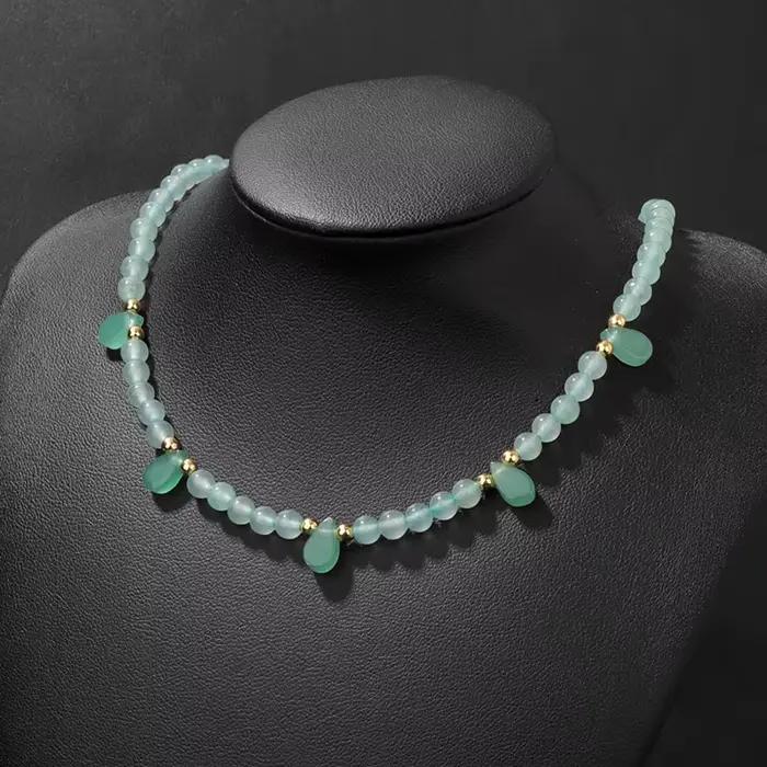 Collier de perles d'aventurine verte en pierre naturelle pour femmes et filles, tour de cou en perles turquoises bleues, bijoux Boho à la mode, 4mm