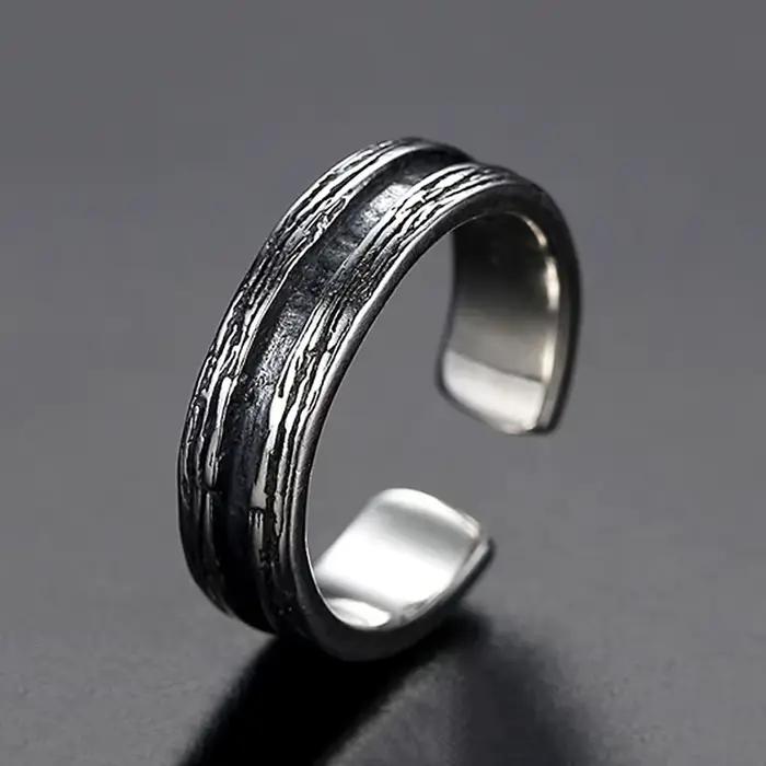 Bague couleur argent Vintage pour hommes, Design géométrique multi-lignes, bijoux de déclaration de doigt index, accessoire masculin réglable