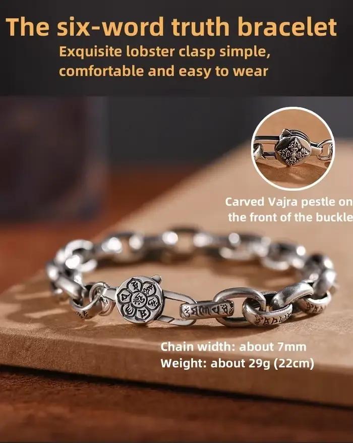 Prix d'usine - Bracelet en argent sterling S925 avec mantra à six caractères, de haute qualité, pour hommes et femmes, bijoux tendance rétro, cadeau