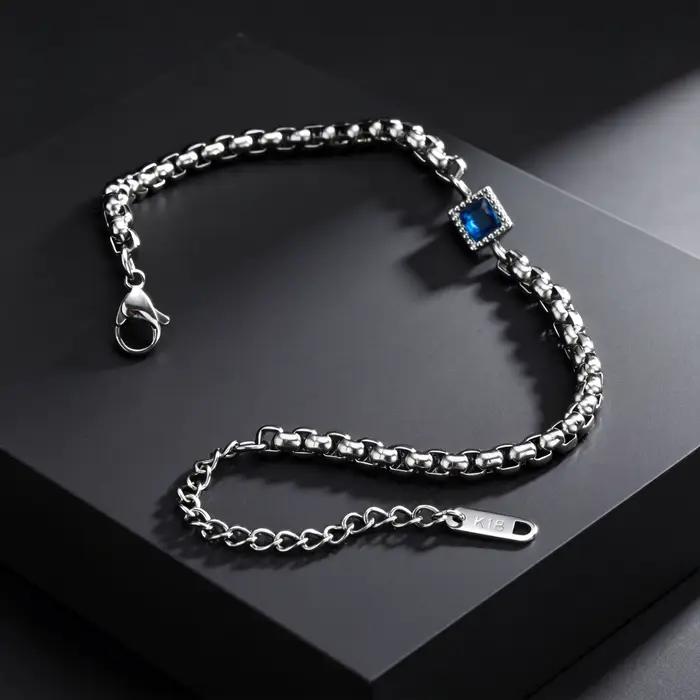 Bracelet à breloques en zircon pour homme, chaîne carrée de 4 mm en acier inoxydable, bijoux tendance imperméables, cadeau pour homme