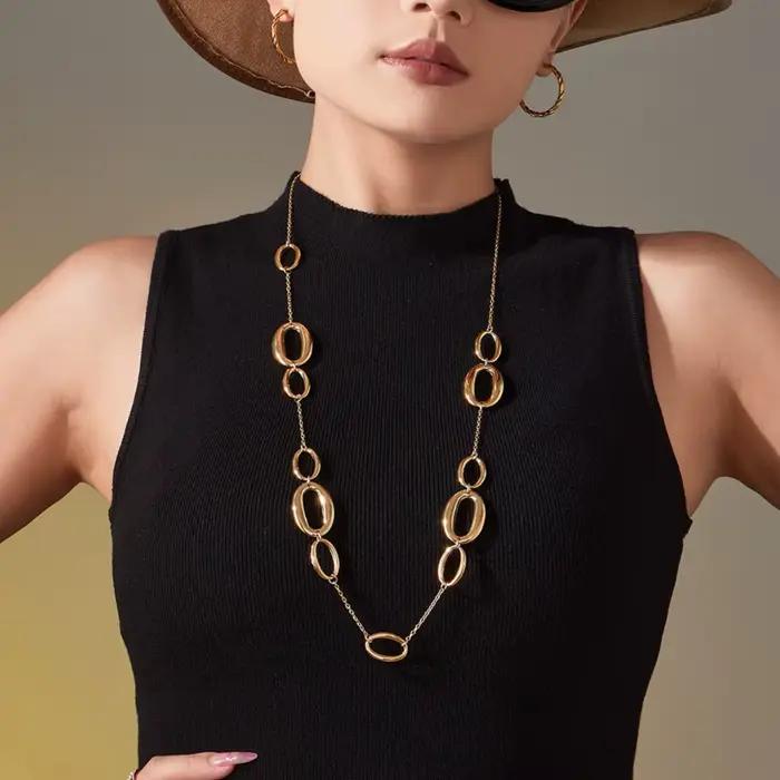 Colliers en chaîne à maillons longs de 77cm, plaqué or 18 carats, imperméable, ne ternit pas, chaînes de pull en acier inoxydable pour femmes