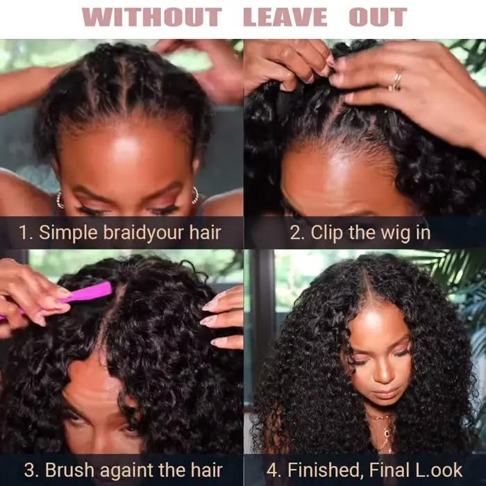 Perruque Afro bouclée en V avec boucles rebondissantes, cheveux synthétiques crépus lisses pour femmes, sans laisser, demi-perruque quotidienne, X-TRESS