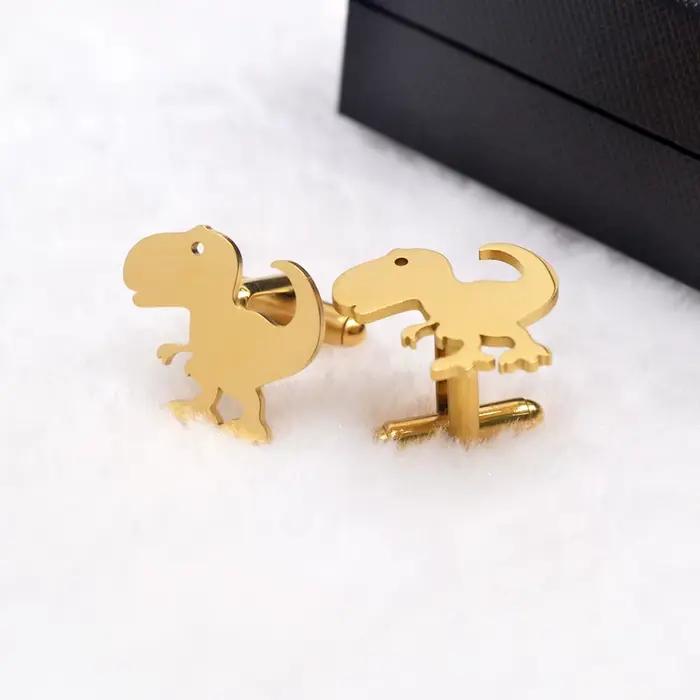Boutons de manchette dinosaure de dessin animé, en acier inoxydable, fabrication de précision, accessoire élégant pour vêtements de cérémonie